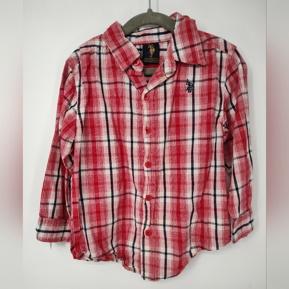 U.S. Polo Assn. Red Plaid Long-Sleeve Button-Down Shirt Size Kids 4T